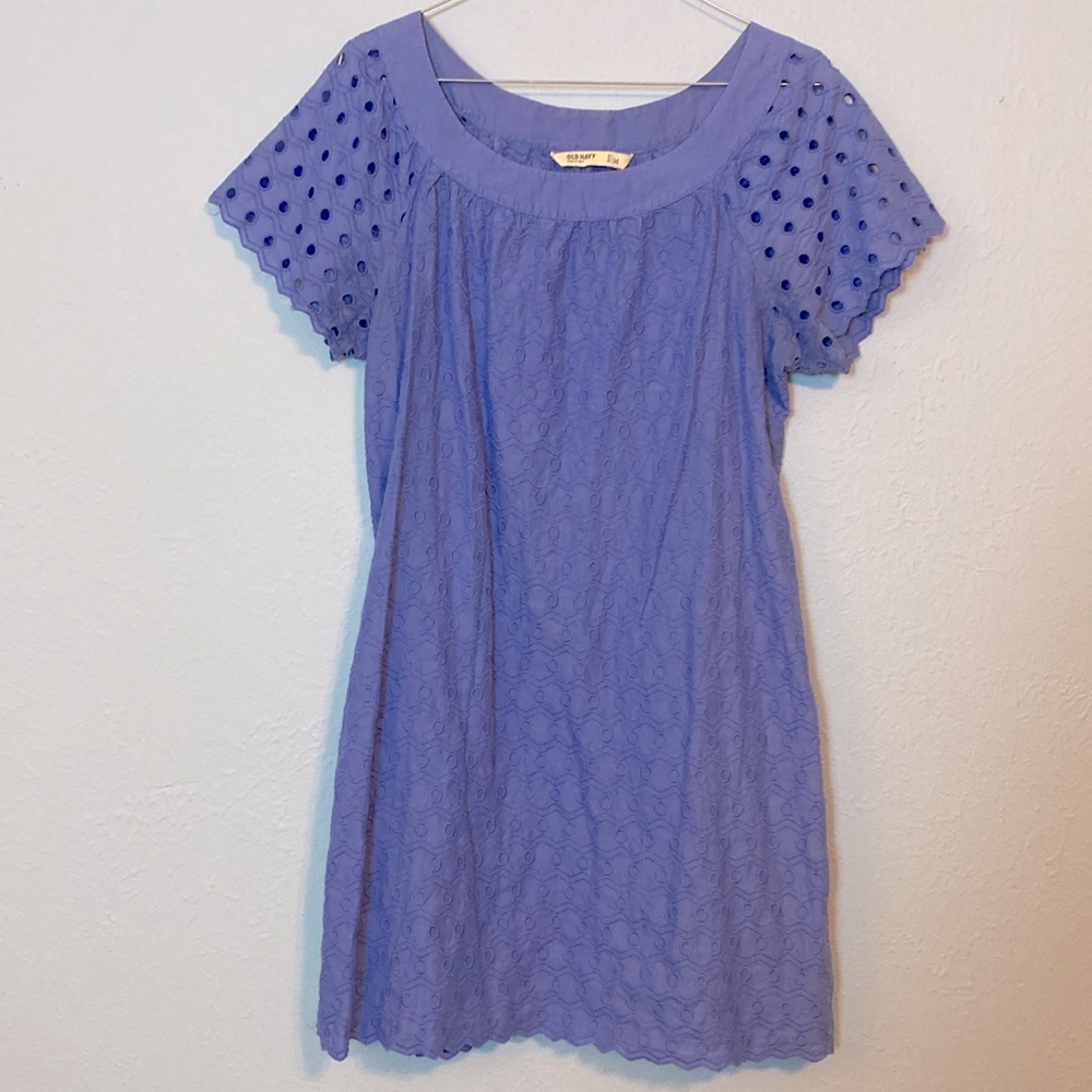 Old Navy Womens Size M Periwinkle Blue Eyelet Sleeves Swiss Dot Mini Shift Dress